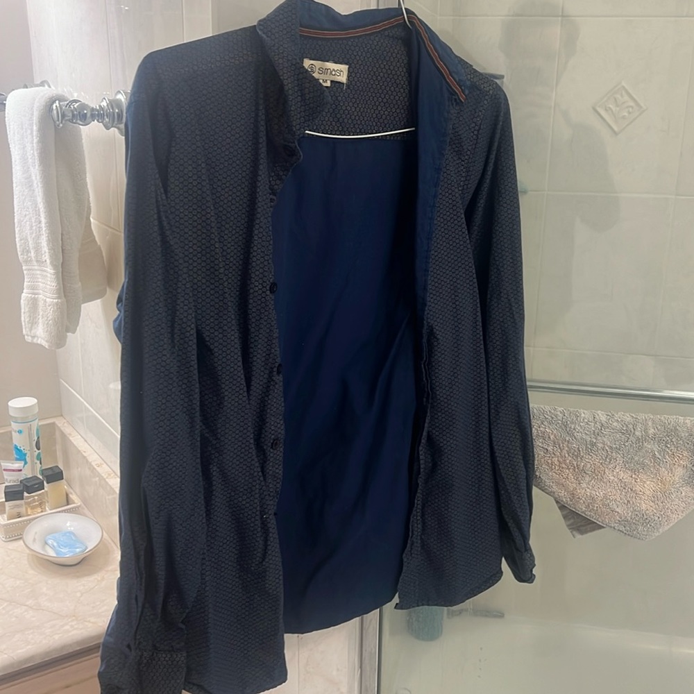 Blue shirt with gold spots